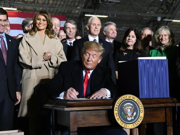 President Trump signing the National Defense Authorization Act
